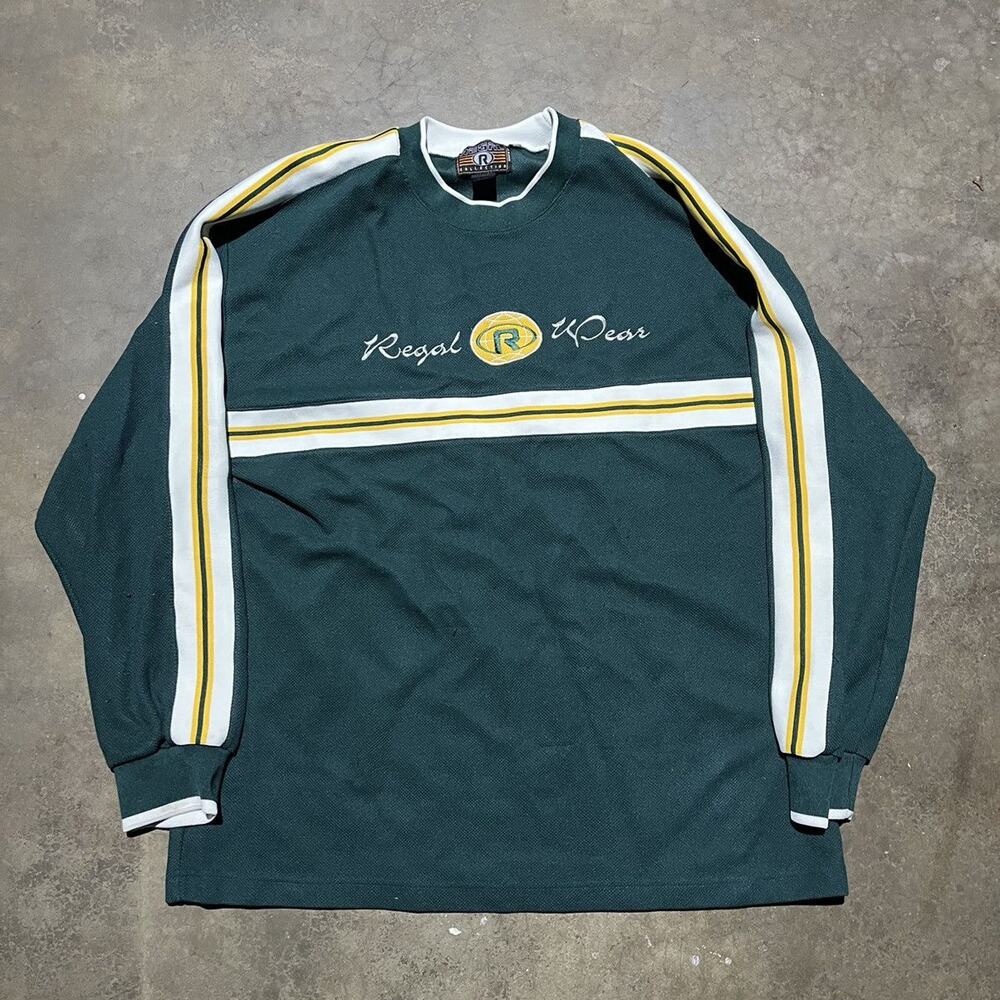Vintage Y2k Regal Wear Green/Yellow Striped Grunge Shirt